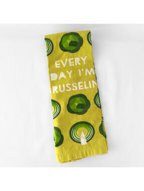 Every Day I'm Brusselin' Green Novelty Kitchen Tea Towel